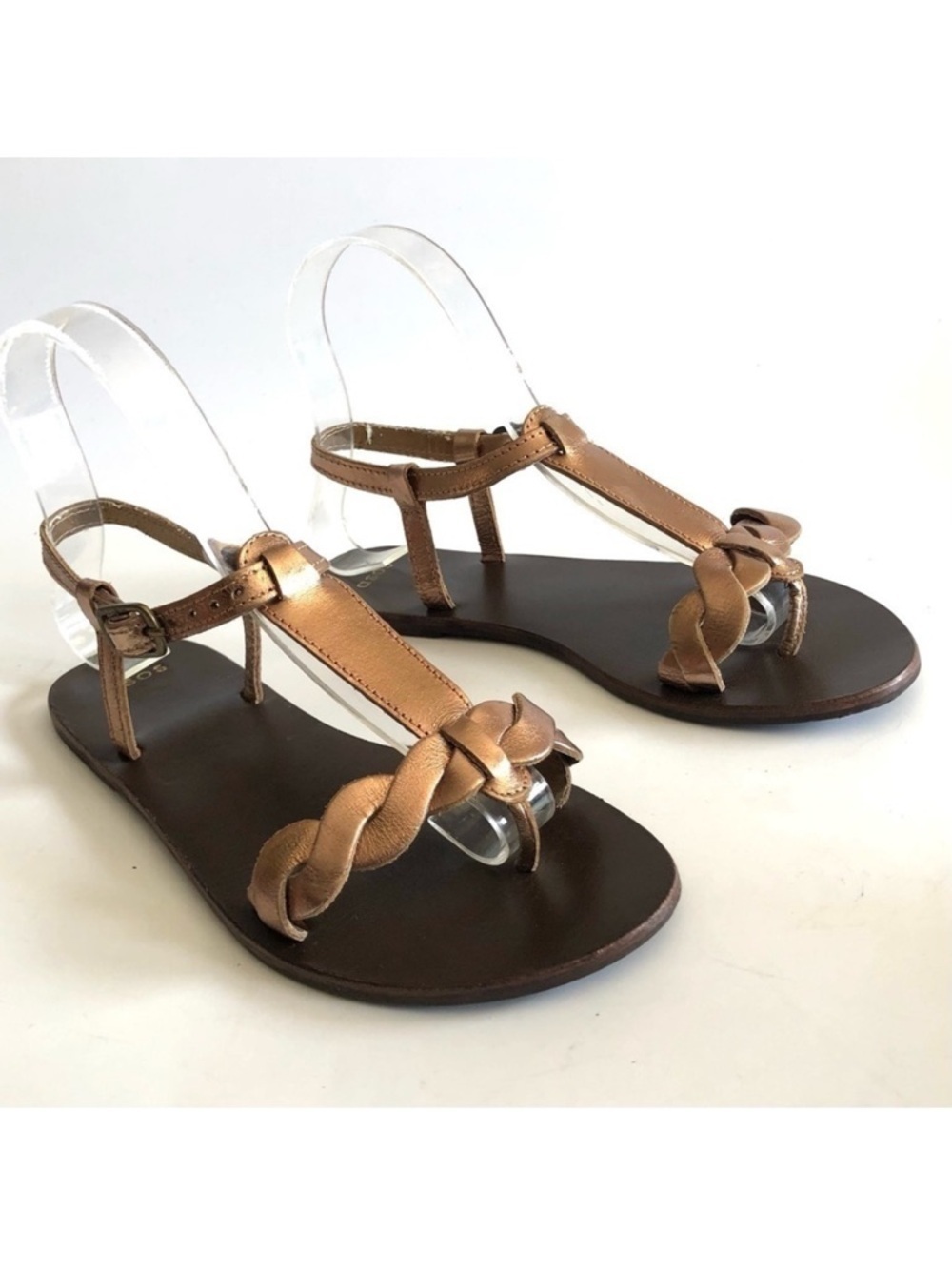 ASOS Copper T-Strap Twisted Leather Sandals